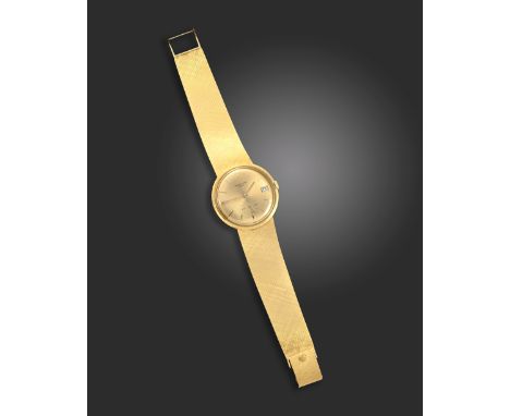 A gentleman's 18ct gold wristwatch by Patek Philippe, the circular signed matte dial with baton numerals, date aperture at 3 