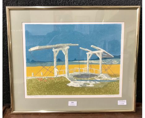 E. Battye, Le Pont Langlois, Arles, coloured lithograph, 4/20, signed in the margin, framed