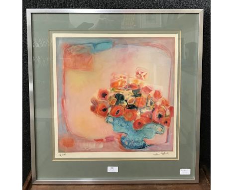 Robert Delval, still life of flowers, coloured lithograph, signed in the margin, 37-175, framed