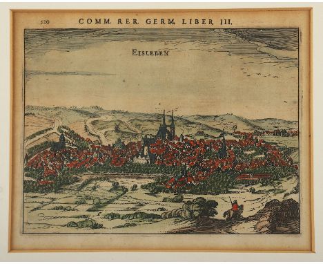 EISLEBEN, kolorierter Kupferstich, 14,5 x 19,5, aus: Bertius, Petrus: Commentariorum Rerum Germanicarum. (Amsterdam: Janssoni