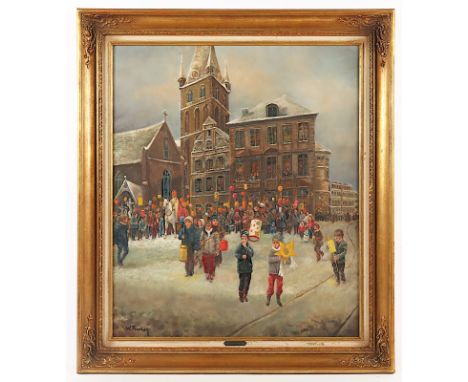 FRANKEN, Willi (1882-1960), "Sankt Martinszug in Düsseldorf", Öl/Lwd., 70 x 60, besch. (partiell starkes Craquelé), unten lin
