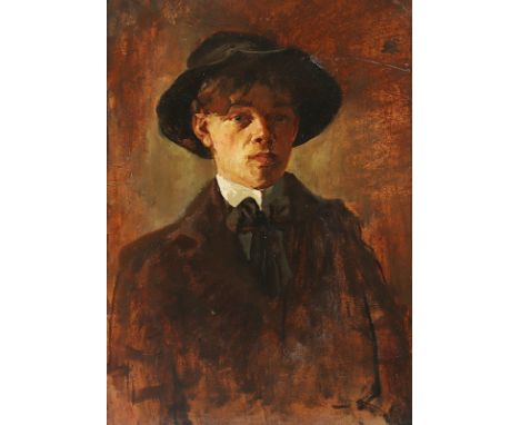 SCHNEIDER, W. (Tschechien 1.H.20.Jh.), "Portrait eines Mannes mit Hut", Öl/Malkarton, 67 x 49, besch., verso alter Galerieauf