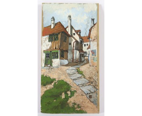 ZEICHNER UM 1900, "Dorfansicht", Mischtechnik/Papier, 30,5 x 16, besch., unten rechts monogrammiert, R. 
