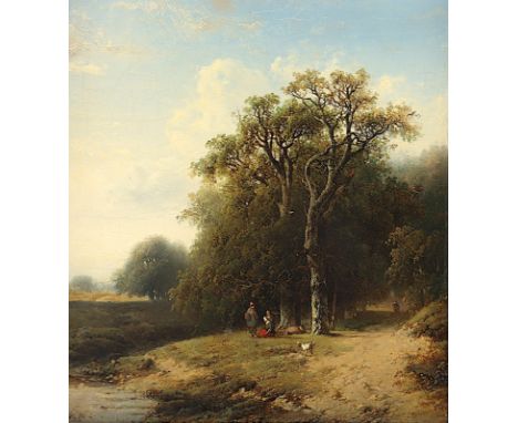 HENDRICKS, Frederik Hendrik (1807-1865), "Landschaft mit Figuren", Öl/Holz, 39 x 35, unten rechts signiert, R. 