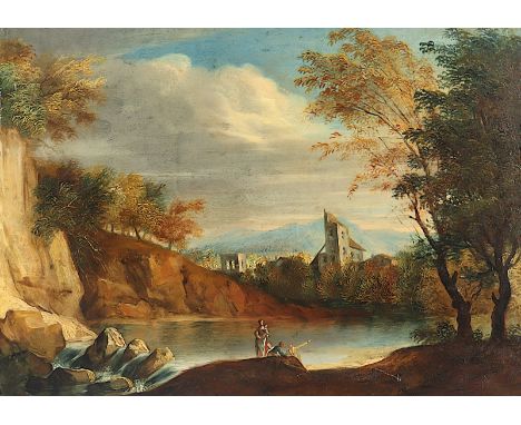 MALER A.19.JH., "Landschaft mit Flusslauf", Öl/Kupfer, 23 x 30,5, R.