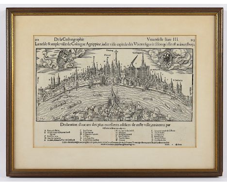 KÖLN, "La noble &amp; ample ville de Coloigne Agrippine..", Holzschnitt, 17,5 x 37, aus der Weltbeschreibung von Sebastian Mü