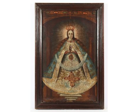 SCHULE VON CUSCO 18.JH., "Madonna", Öl/Lwd., rest., 73 x 45, R. 
