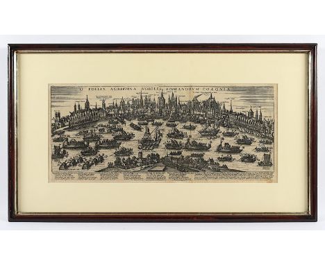 KÖLN, "O Foelix Agrippina nobilis Romanorum Colonia", Kupferstich, 20 x 52, von Augustin Braun, um 1620, Ansicht vom Bayentur