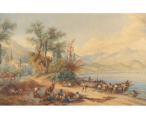 AQUARELLIST DES 19.JH., "Südliche Küste", Aquarell/Papier, 46 x 69 (Passepartoutausschnitt), R. 