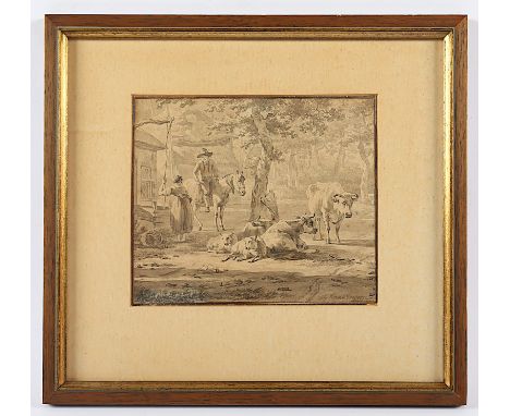 GREGOOR, Gillis Smak (1770-1843), "Konversation auf dem Lande", Aquarell/Papier, 14 x 17, unten rechts signiert, R. 
