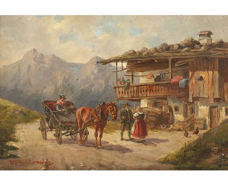 MÜLLER-CORNELIUS, Ludwig (1864-1943), "Vor dem Bergbauernhof", Öl/Holz, 11 x 16, unten links signiert, R. 