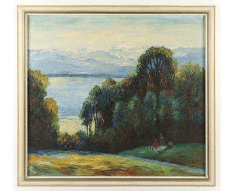 RASSBERG, H. (Maler um 1930), "Voralpenlandschaft", Öl/Lwd., 100 x 111, besch., unten rechts signiert, R. 