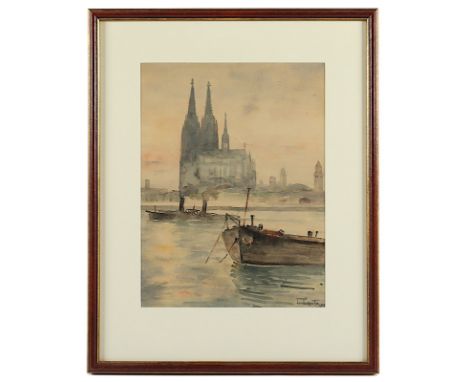 LOSITO, Luigi (1905-1992), "Blick über den Rhein auf den Kölner Dom", Aquarell/Papier, 38,5 x 29 (Passepartoutausschnitt), un