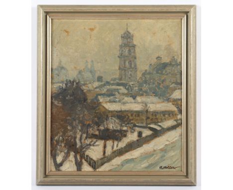 HOLLER, Alfred (1888-1954), "Winterliche Ansicht von Vilnius", Öl/Hartfaser, 37,5 x 32, unten rechts signiert, R. 