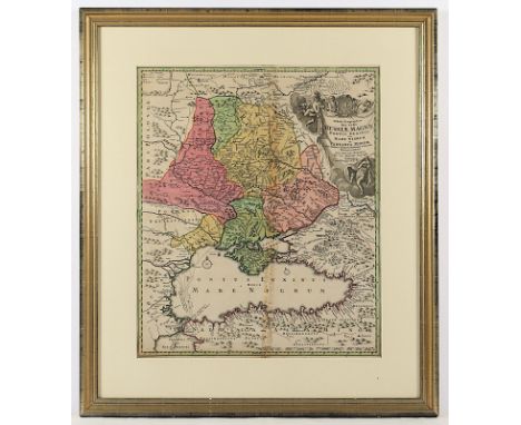 KARTE, Krim - Ukraine - Russland, "Tabula geographica qua pars Russiae magnae pontus euxinus..", kolorierter Kupferstich, 57 