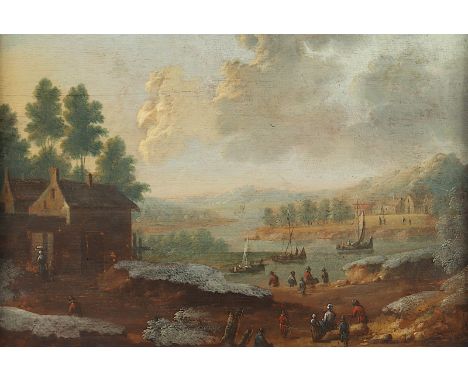 NIEDERLANDE WOHL 17.JH., "Hafenszene mit Schiffen und Figurenstaffage", Öl/Holz, 22 x 32, besch. und rest., R. 