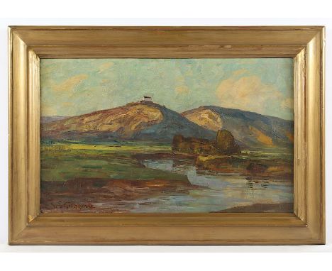 SCHICKHARDT, Karl (1866-1933), "Blick auf die Wurmlinger Kapelle bei Tübingen", Öl/Lwd., 36 x 56, unten links signiert, R. 