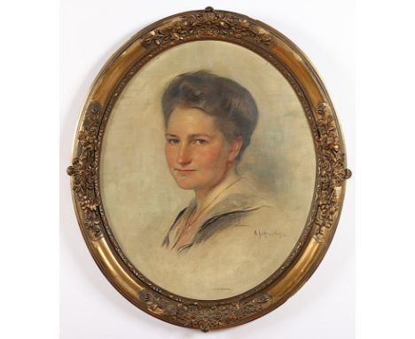 SCHMIDLIN, Adolf (1868-1954), "Portrait einer Frau", Öl/Lwd., 60 x 50, unten rechts signiert und "21" datiert, R. 
