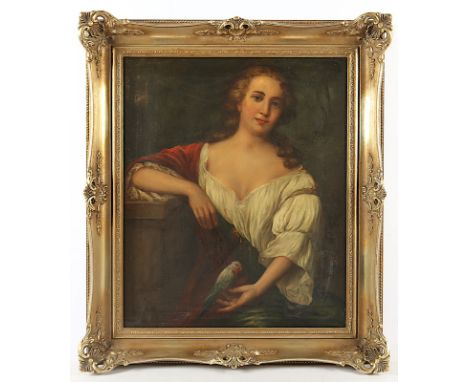 MALER DES 20.JH., wohl Kopie nach Angelika Kauffmann, "Portrait einer Frau mit Sittich", Öl/Hartfaser, 60 x 50, R. 