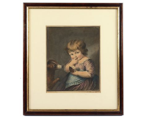 STEVENS, F. (Aquarellist des 19.Jh.), "Bildnis eines Kindes mit Hund", Aquarell/Papier, 22 x 18 (Passepartoutausschnitt), unt