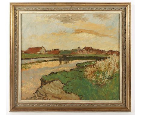 SCHAUTEN, Hermann (1905-1974), "Niederrheinische Landschaft", Öl/Malkarton, 49 x 56, unten rechts signiert, R. 