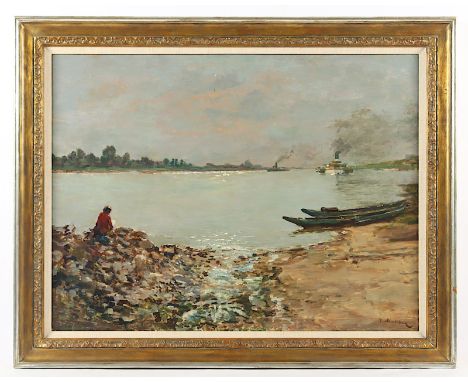 MELCHER, Gustav (1898-1969), "Sommerabend am Niederrhein", Öl/Hartfaser, 60 x 80, unten rechts signiert, R. 