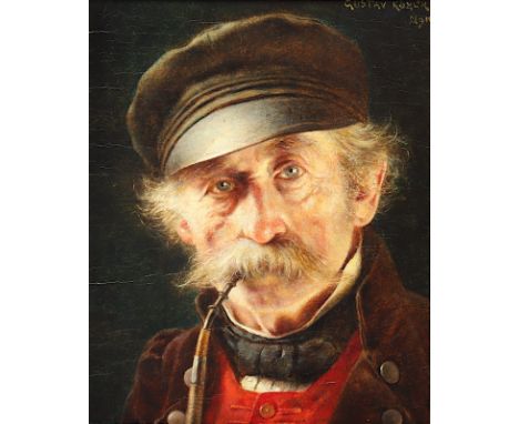 KÖHLER, Gustav (1859-1932), "Portrait eines Bauern mit Pfeife", Öl/Holz, 14 x 11,5, oben rechts signiert, R. 