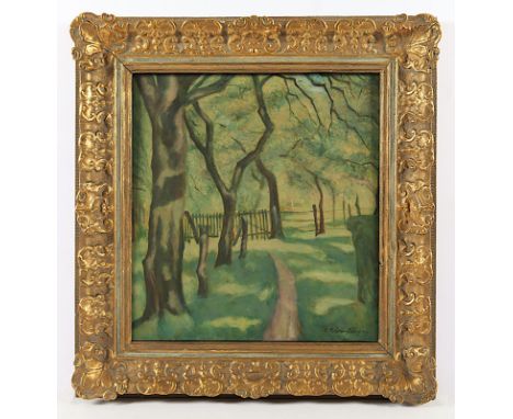 BÄRENFÄNGER, Karl (1888-1947), "Weg unter Bäumen", Öl/Lwd., 47,5 x 43,5, unten rechts signiert, verso Künstler- und Titelanga