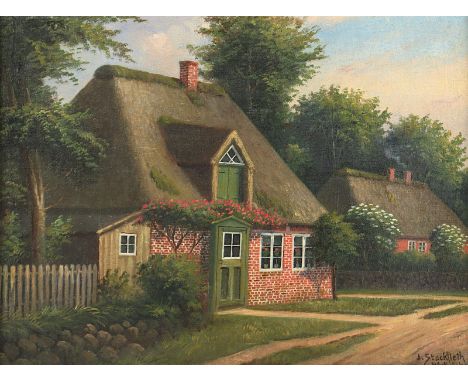 STOCKFLETH, Julius (1857-1935), "Häuser in Wyk auf Föhr", Öl/Lwd., 21 x 28, auf Platte aufgezogen, unten rechts signiert, ort