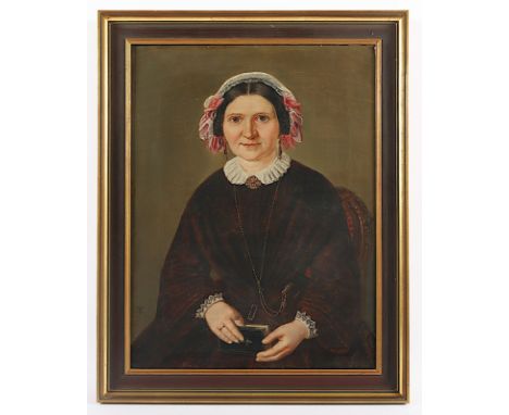 PORTRAITMALER M.19.JH., "Bildnis einer Frau mit Haube", Öl/Lwd., 52 x 39,5, unten links monogrammiert "FT", R. 