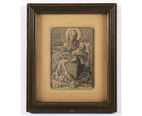 DÜRER, Albrecht, "Die Jungfrau mit dem Wickelkind", Kupferstich aufgezogen und leicht beschn., 14 x 9,5, unten links Fehlstel