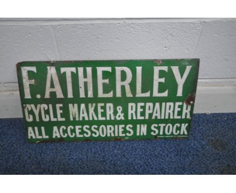 WILDMAN AND MEGUYER LIMITED, BIRMINGHAM, AN ENAMEL SIGN, reading F.Atherley, cycle maker &amp; repairer, all accessories in s