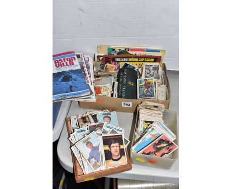 TWO BOXES AND LOOSE VINTAGE COLLECTIBLE 1970'S FOOTBALL AND TV TRADING CARDS AND 1970's ASTON VILLA PROGRAMMES to include a g