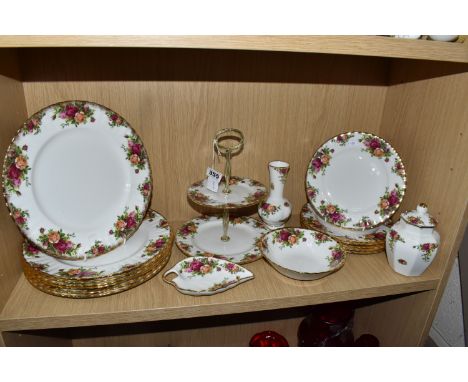 EIGHTEEN PIECES OF ROYAL ALBERT OLD COUNTRY ROSES DINNER, TEA AND GIFT WARE, comprising a two tier cake stand (rough inclusio