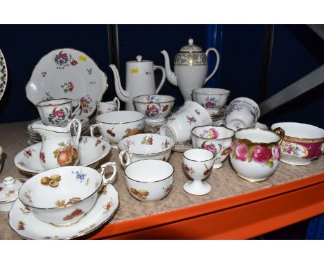 A GROUP OF TEAWARE, comprising a thirty one piece Royal Albert 'Barbara Ann' part tea set: two cake plates, two sugar bowls, 