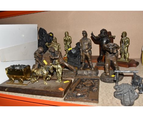 A GROUP OF FIFTEEN MINING INTEREST ORNAMENTS to include two sets of bookends comprising a pair marked 'Hollywell Newcastle on