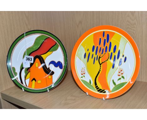 TWO WEDGWOOD 'THE BIZARRE WORLD OF CLARICE CLIFF' CABINET PLATES, comprising limited editions 'Orange House' and 'Windbells',