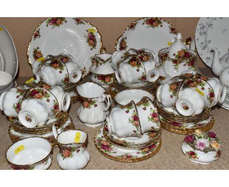 SIXTY FOUR PIECE COLLECTION OF ROYAL ALBERT TEAWARE 'OLD COUNTRY ROSES', comprising a large cake plate, medium cake plate, ei