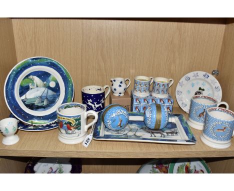 A GROUP OF CHRISTMAS THEMED EMMA BRIDGEWATER CERAMICS, to include a Year in the Country mug, a Running Deer mug, two Christma