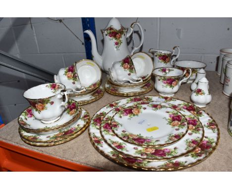 TWENTY SIX PIECES OF ROYAL ALBERT OLD COUNTRY ROSES TEA/COFFEE/DINNER WARE, comprising a coffee pot (chip to inner rim), a mi