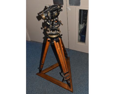 A COOKE, TROUGHTON &amp; SIMMS LTD. THEODOLITE, No.17813, black and brass finish, mounted on an adjustable wooden tripod stan