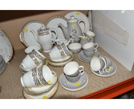 A COLLECTION OF COFFEE WARE, to include Adderley China, gold floral pattern, H429, comprising two cake plates, coffee pot, su