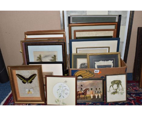 TWO BOXES AND LOOSE ASSORTED PICTURES AND PRINTS ETC, to include watercolours signed Josephine Ann, a Malaysian watercolour s