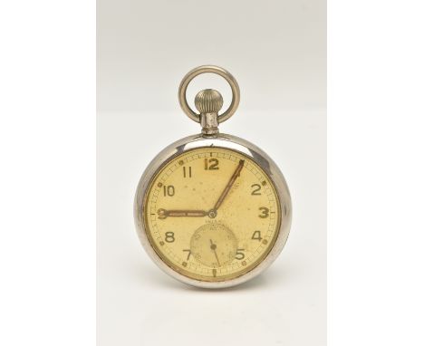 A MILITARY ISSUE OPEN FACE POCKET WATCH, manual wind, round Arabic numeral dial signed 'Doxa', luminescent hands and quarter 