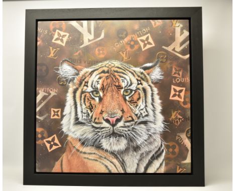 HAYLEY GOODHEAD (BRITISH CONTEMPORARY) 'LOVECAT', a signed limited edition print on canvas depicting a portrait of a Tiger su
