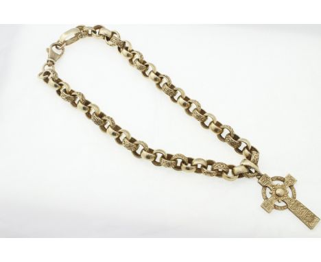 A 9ct h/M heavy belcher chain & cross pendant, approx gross weight 191.5gms