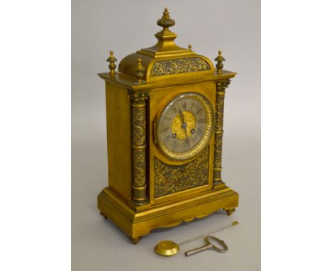 A good-quality solid brass-cased bracket clock, the dial marked "J. DWERYHOUSE,    PARIS". Hunting scene to front. Movement s