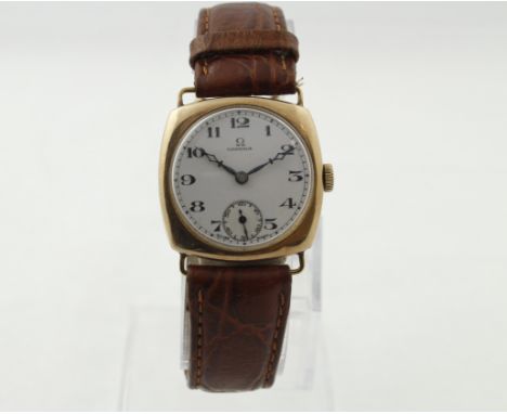 OMEGA - A 1920's 9ct OMEGA gents wristwatch, H/M Birmingham 1928, signed working 15 jewel movement numbered 6958818, small di