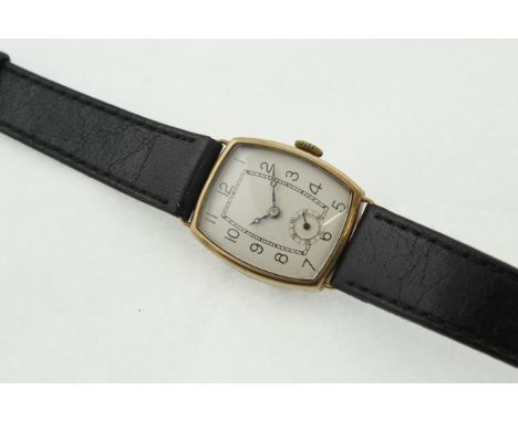 A 1920's 9ct gents wristwatch, H/M Chester 1929, unnamed working manual-wind 15 jewel movement, later black leather strap