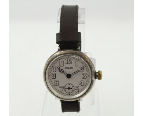 ROLEX - A First World War silver cased ROLEX gents wristwatch, H/M Birmingham 1914, uncracked enamel dial, screw back case, s